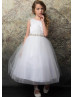 Lace Tulle Flower Girl Dress With Rhinestone Belt Lace Tulle Flower Girl Dress With Rhinestone Belt